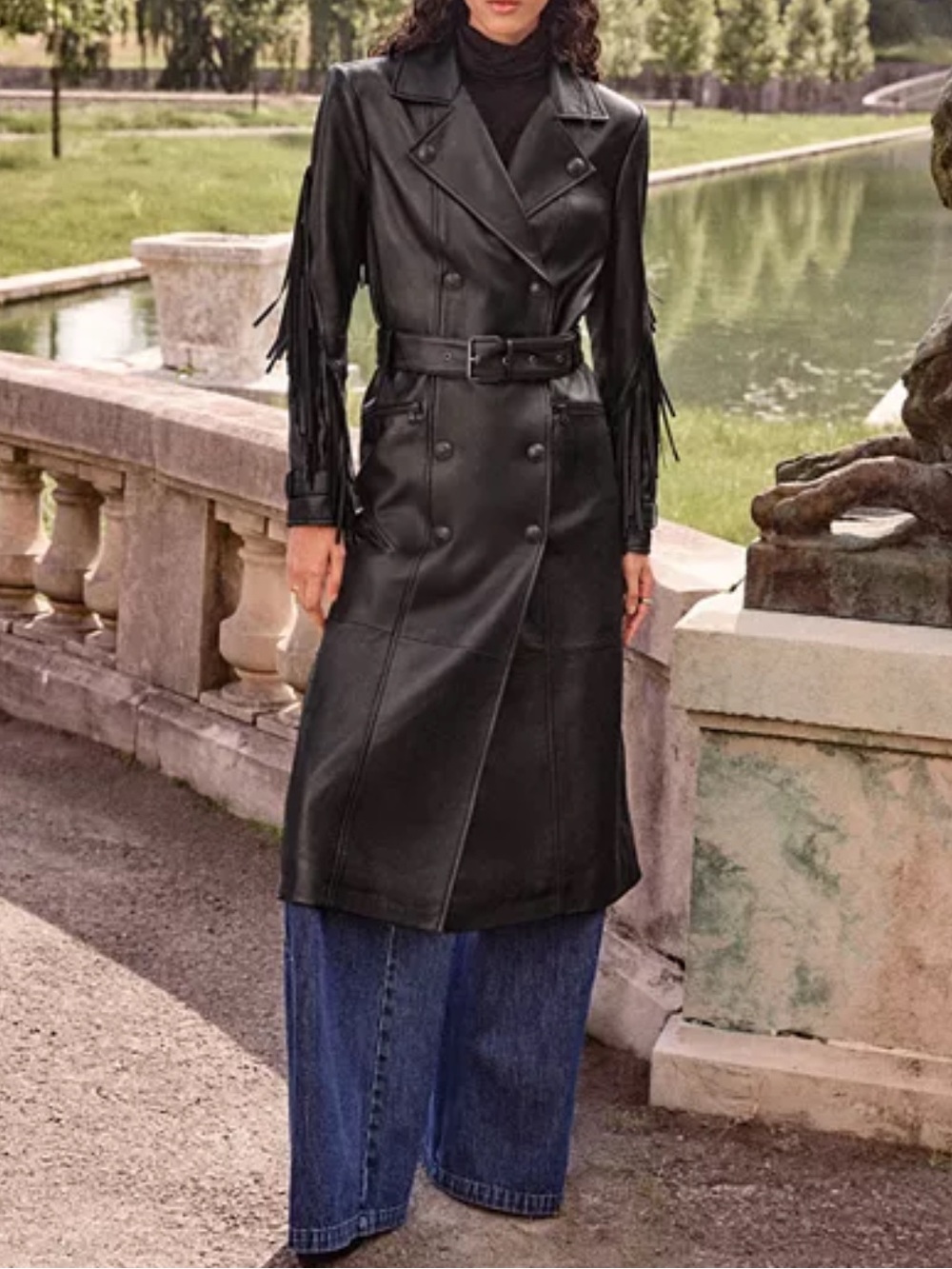 L’AGENCE | NWT! Celina Fringe Trim Lamb Leather Trench Coat